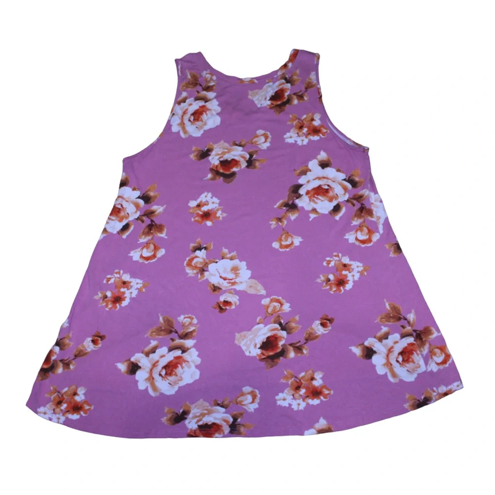 Popyoung Womens Pink Floral Sleeveless Tunic High Low Tank Top 2XL